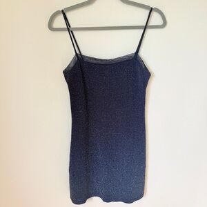 Vintage Y2K City Triangles Blue Glitter Spaghetti Mini Dress Whimsygoth Small